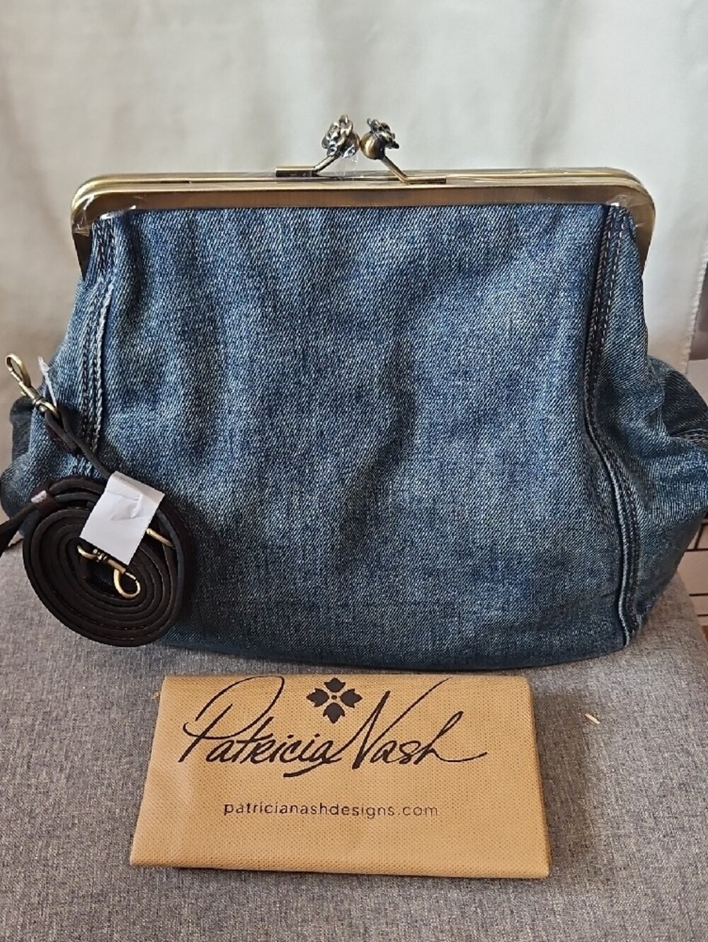 Patricia Nash Stone-Washed Denim Frame-Top Shoulder Or Clutch Bag NWT